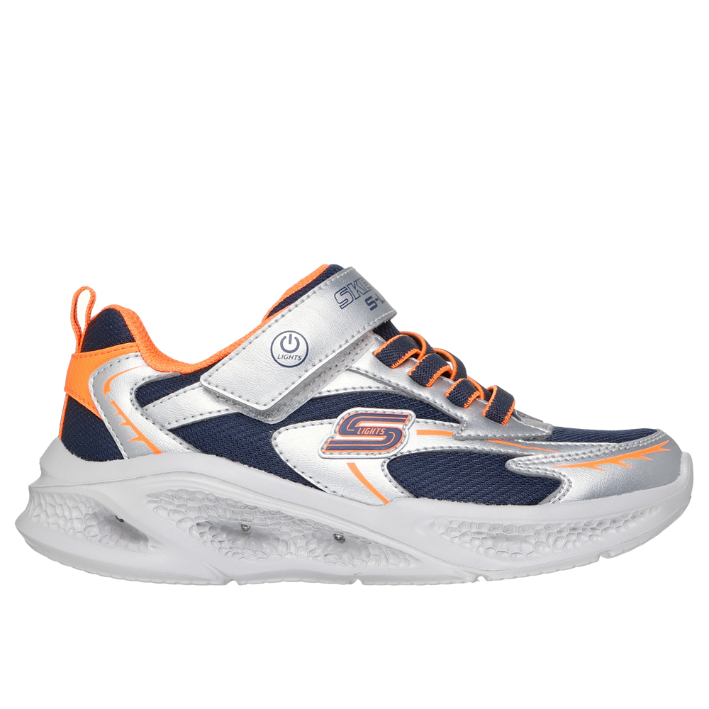 Skechers Meteor-Lights Silver/Orange Trainers – SoleLution