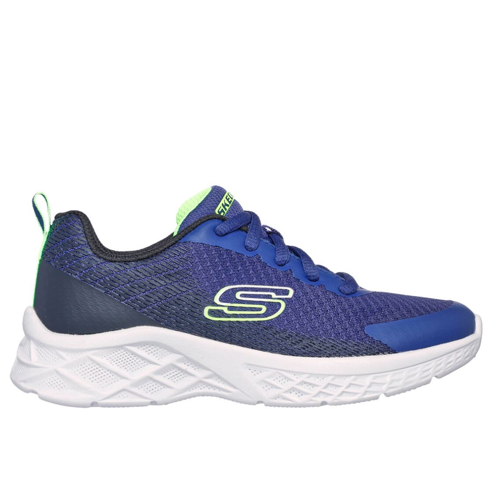Skechers Microspec II Vovrix Navy Blue Lime Trainers SoleLution