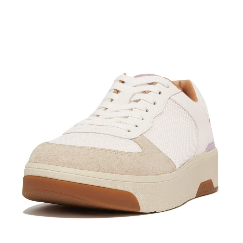 Fitflop Rally Evo Leather/Mesh/Suede Sneakers - White/Wild Lilac/Rosy Coral Trainers