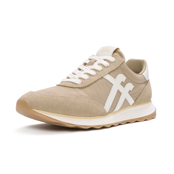 FitFlop Retro-Q FF Fabric/Suede Trainer - Cappuccino/Cream