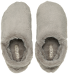 Pair of gray slippers with Crocs logo on a white background