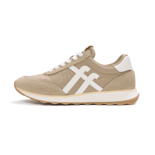 FitFlop Retro-Q FF Fabric/Suede Trainer - Cappuccino/Cream