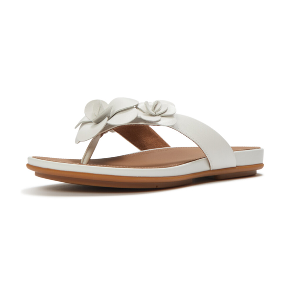 FitFlop Gracie Flower Leather Flip Flop - Urban White