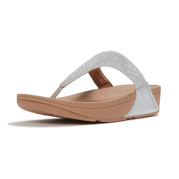 FitFlop Lulu Crystal Embellished Toe-Post Sandal - Steeled Silver