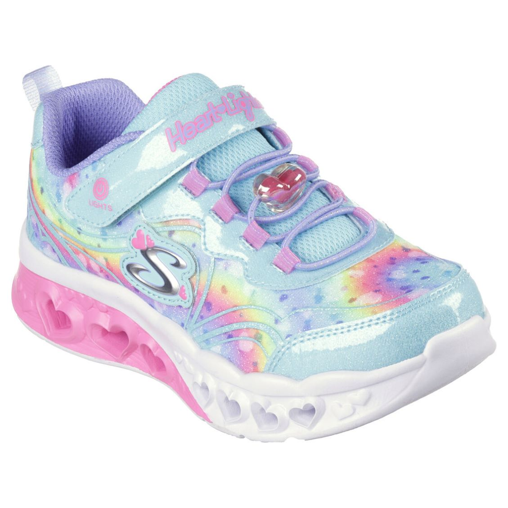 Skechers Flutter Heart Lights Groovy Swirl Turquoise Hot Pink Trainers
