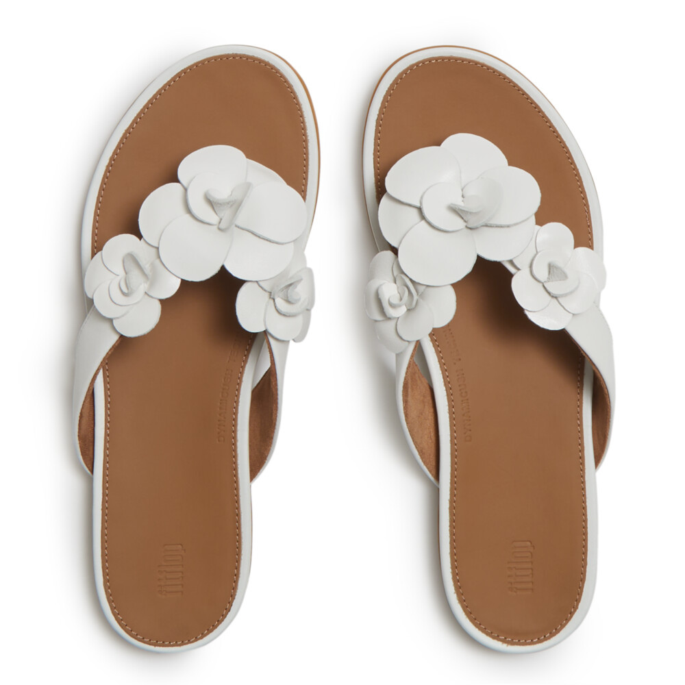 FitFlop Gracie Flower Leather Flip Flop - Urban White
