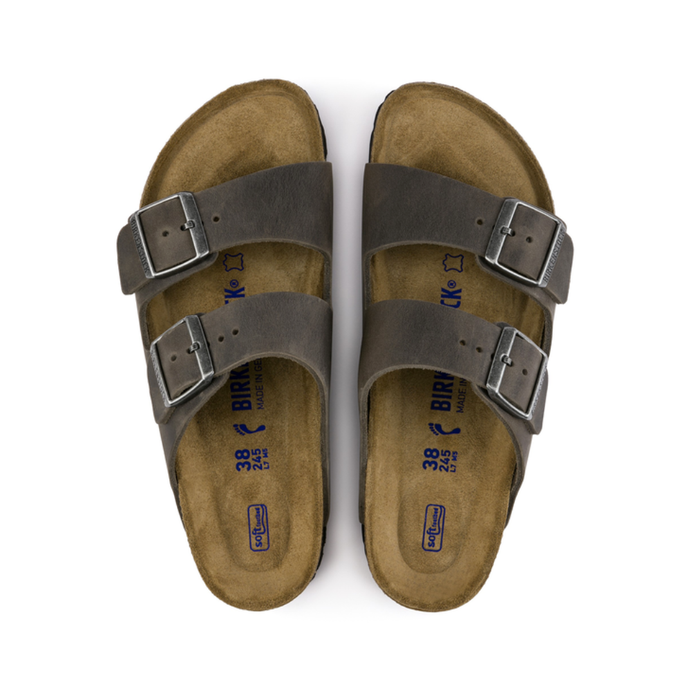 Birkenstock Arizona Soft Footbed Waxy Leather - Iron Sandals