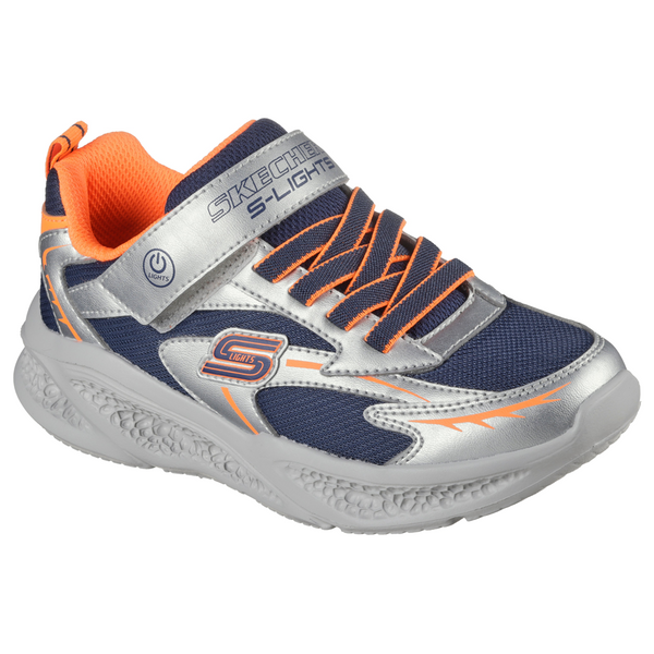 Skechers Meteor-Lights   - Silver/Orange Trainers