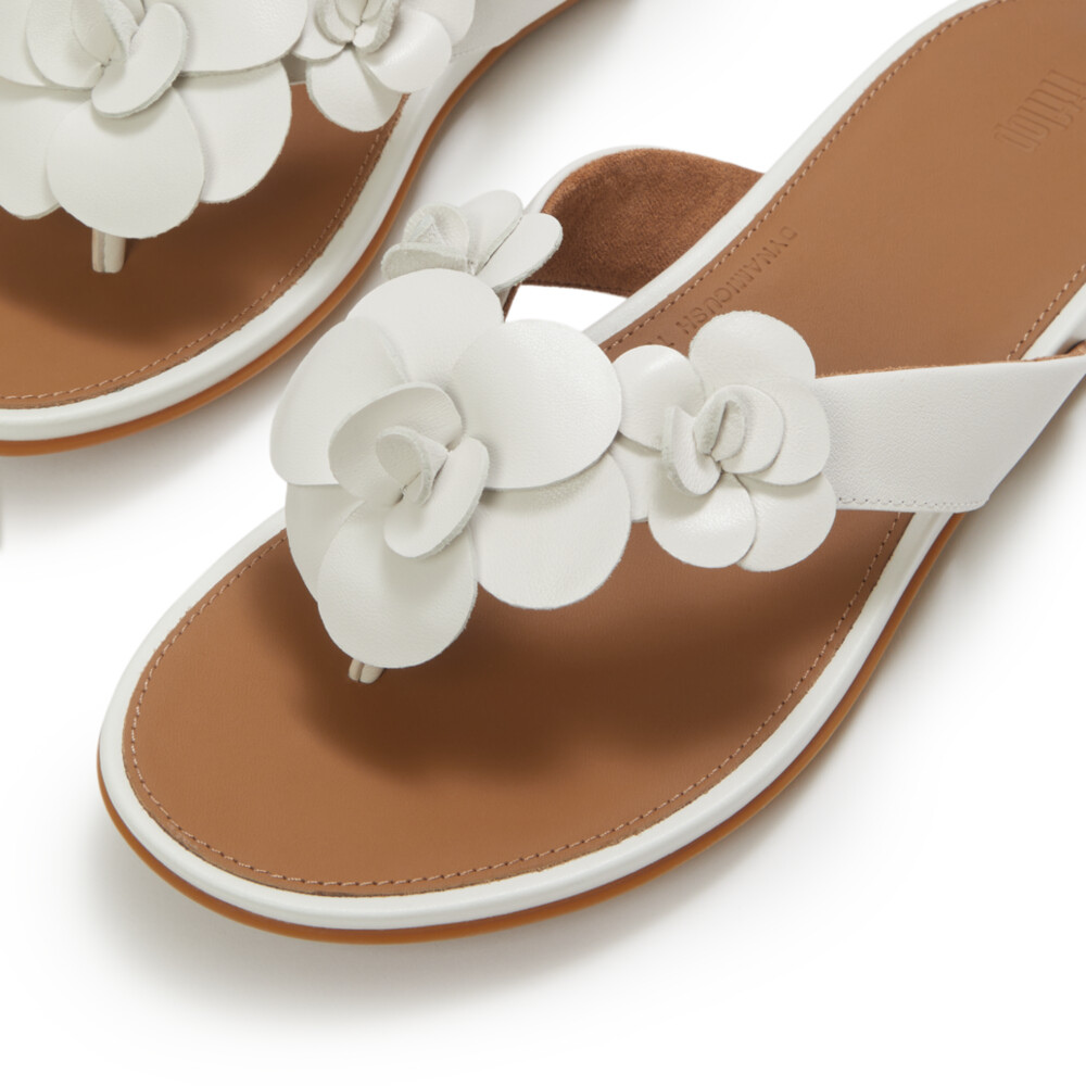 FitFlop Gracie Flower Leather Flip Flop - Urban White