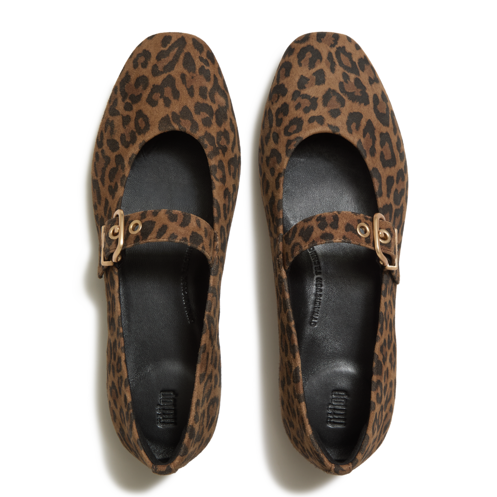 FitFlop Delicato Suede Leopard Mary-Jane - Tan/Black