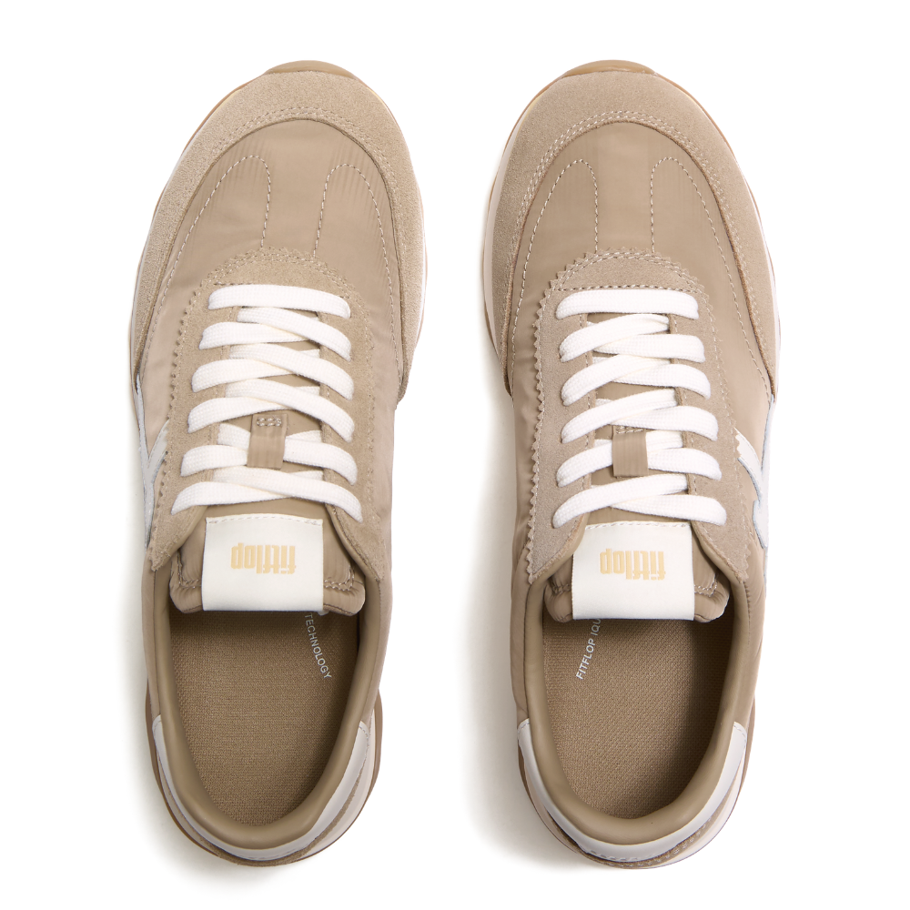 FitFlop Retro-Q FF Fabric/Suede Trainer - Cappuccino/Cream