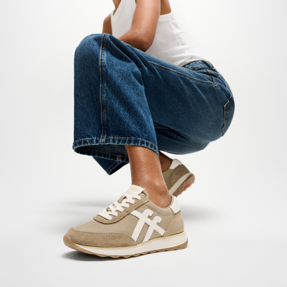 FitFlop Retro-Q FF Fabric/Suede Trainer - Cappuccino/Cream