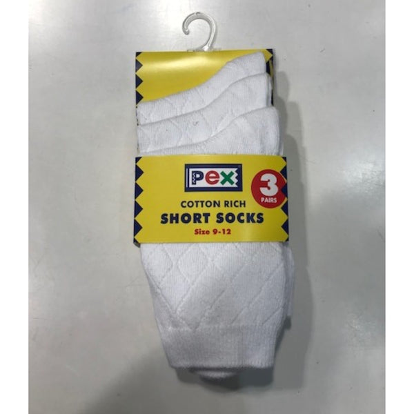 PEX Diamond Short Sock 3pp S5186 - White Socks