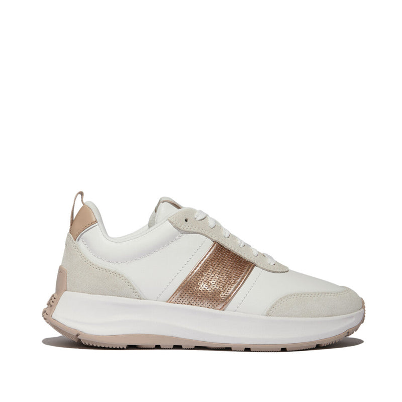 FitFlop F-Mode Flow Sequin Trainers -Urban White/Classic Beige
