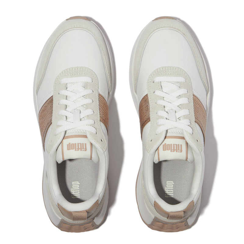 FitFlop F-Mode Flow Sequin Trainers -Urban White/Classic Beige