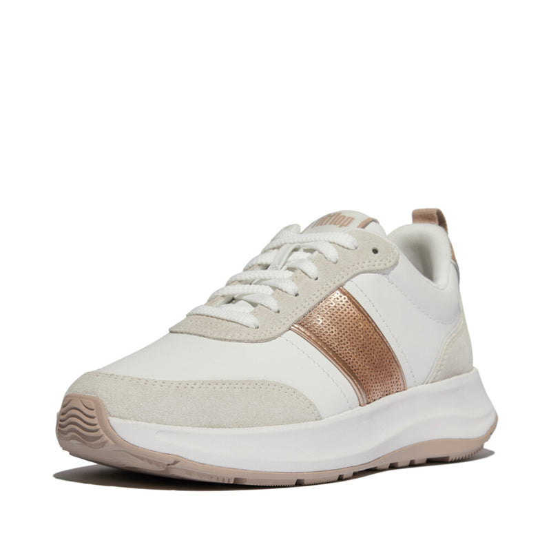 FitFlop F-Mode Flow Sequin Trainers -Urban White/Classic Beige