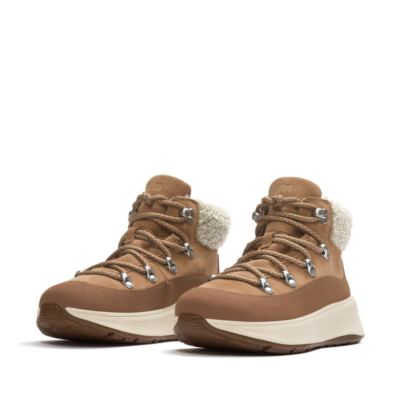 FitFlop F-Mode Teddy Collar Lace-up Boot - Desert Tan