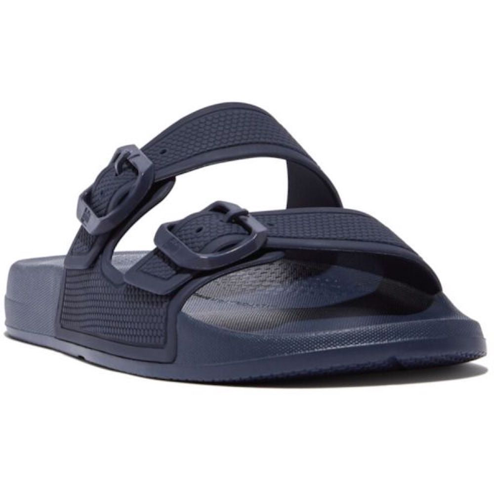 FitFlop Iqushion Two-Bar Buckle Slides - Midnight Navy Sandals – SoleLution