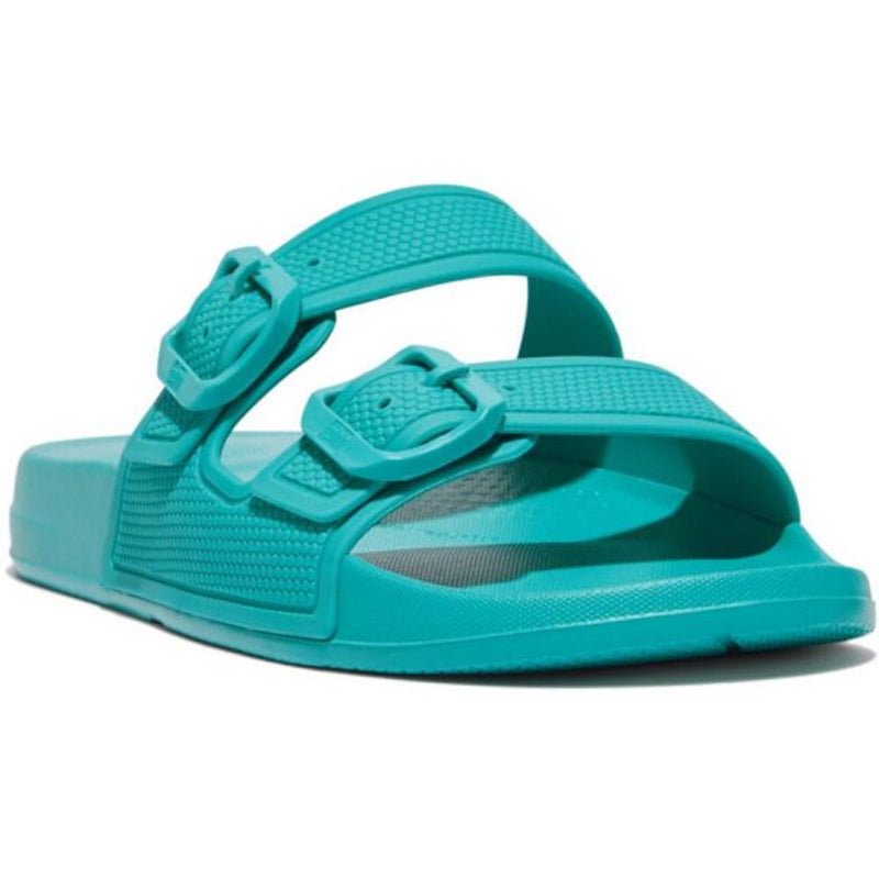 FitFlop Iqushion Two-Bar Buckle Slides - Tahiti Blue Sandals