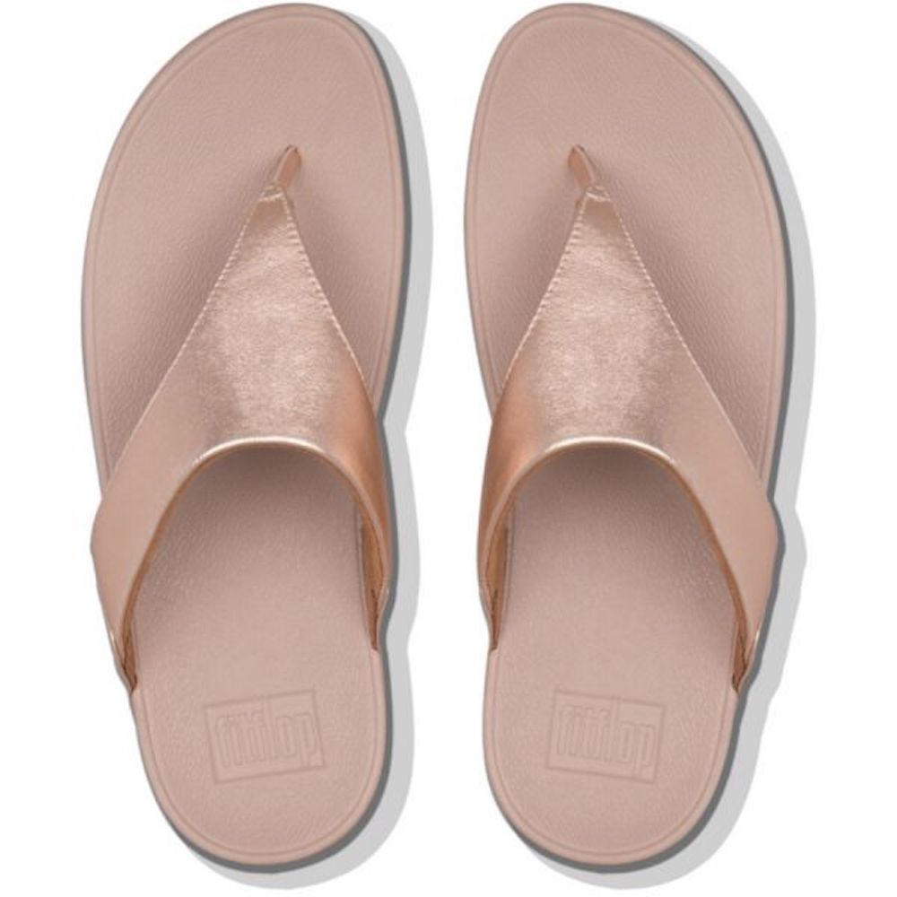 FitFlop Lulu Leather Toe Posts -  Rose Gold Sandals