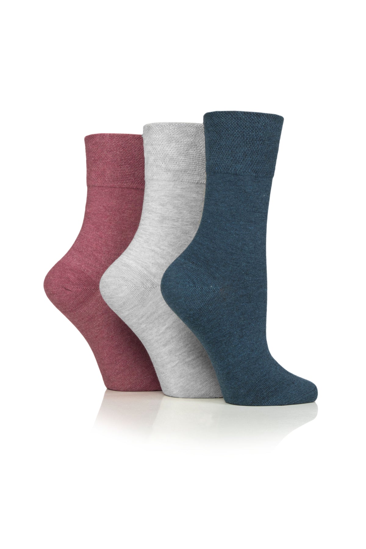 IOMI Gentle Grip Diabetic Socks Ladies 3pp - Coral/Grey/Teal