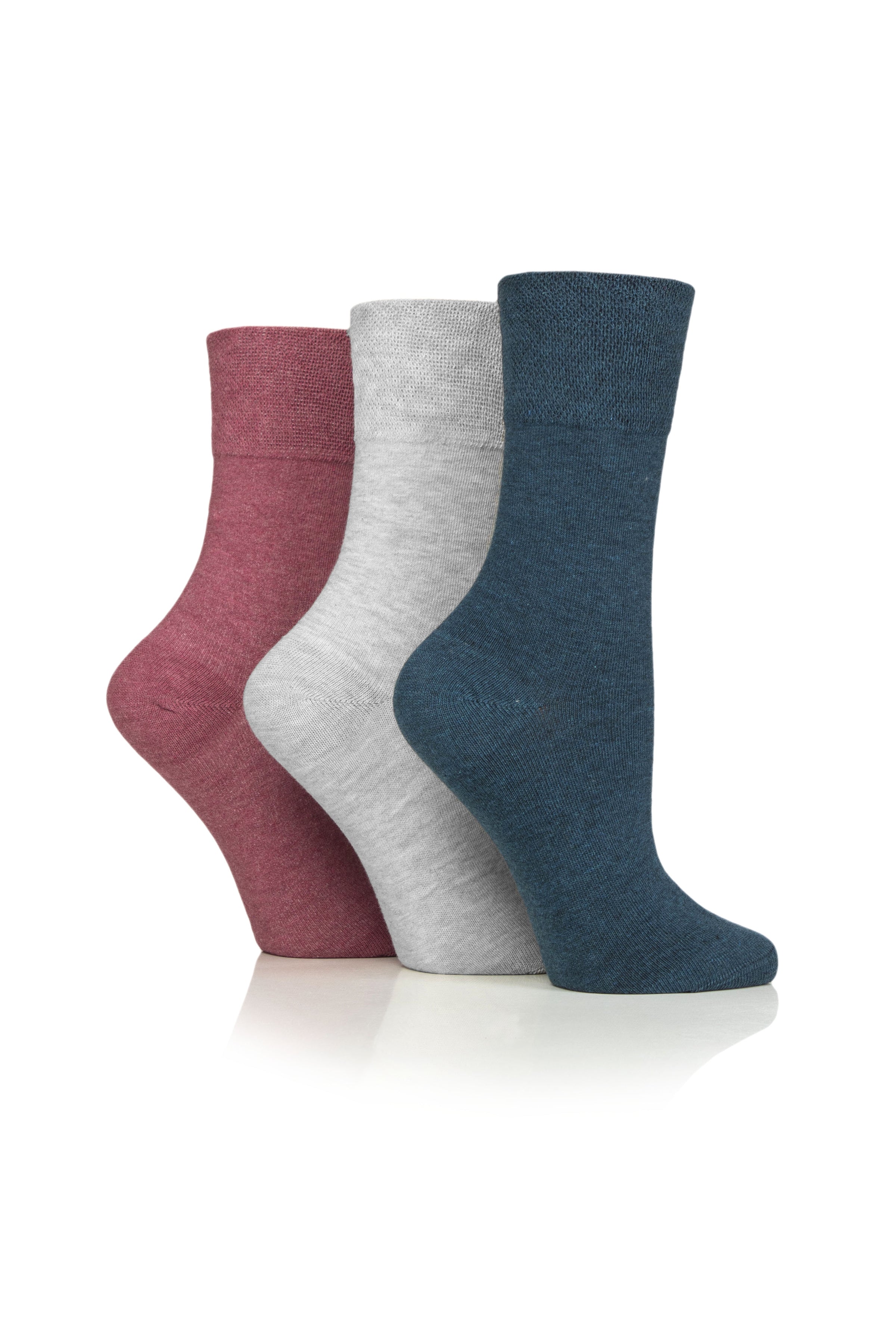 IOMI Gentle Grip Diabetic Socks Ladies 3pp - Coral/Grey/Teal