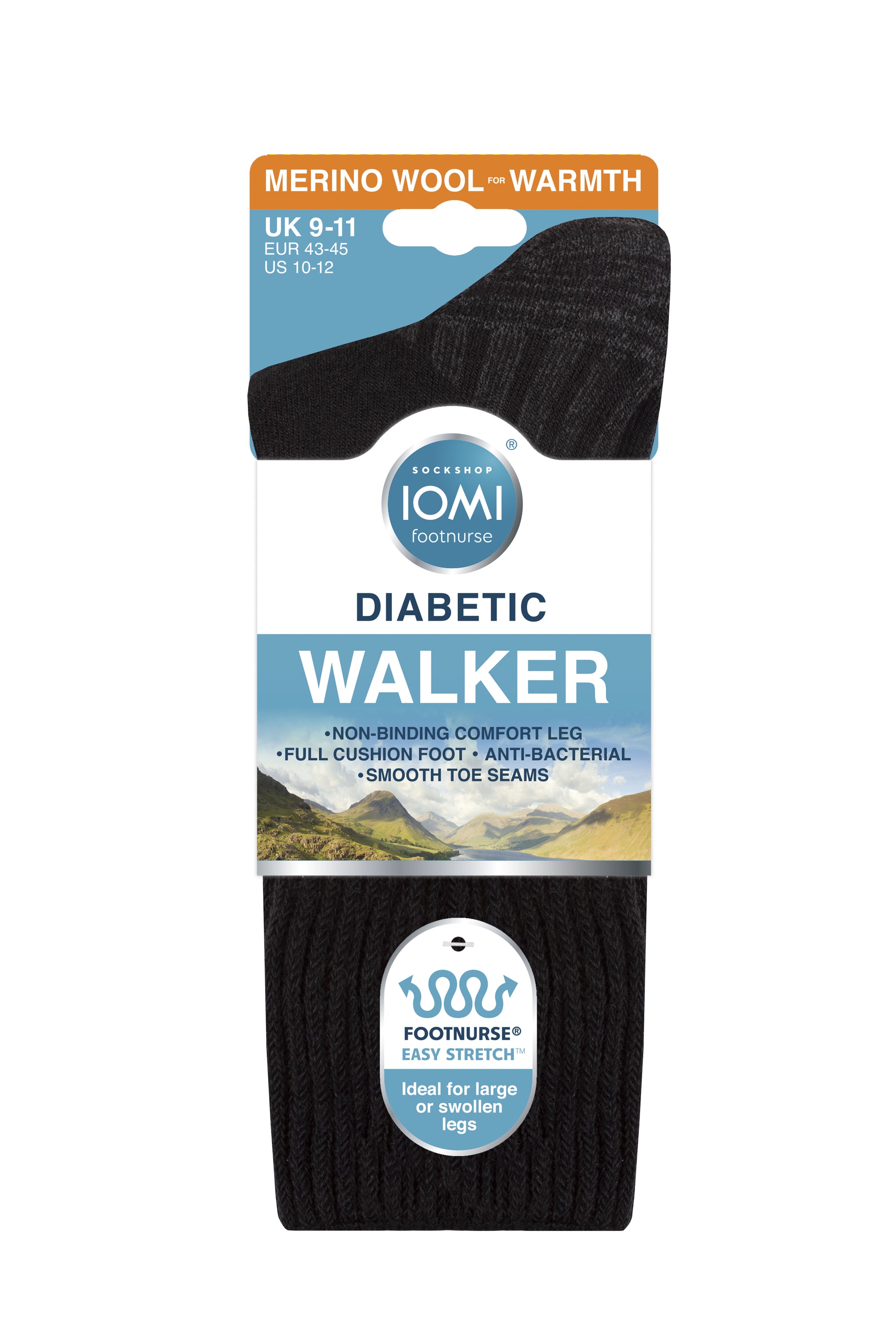 IOMI Diabetic Walker Wool Boot Sock Ladies 1pp - Black