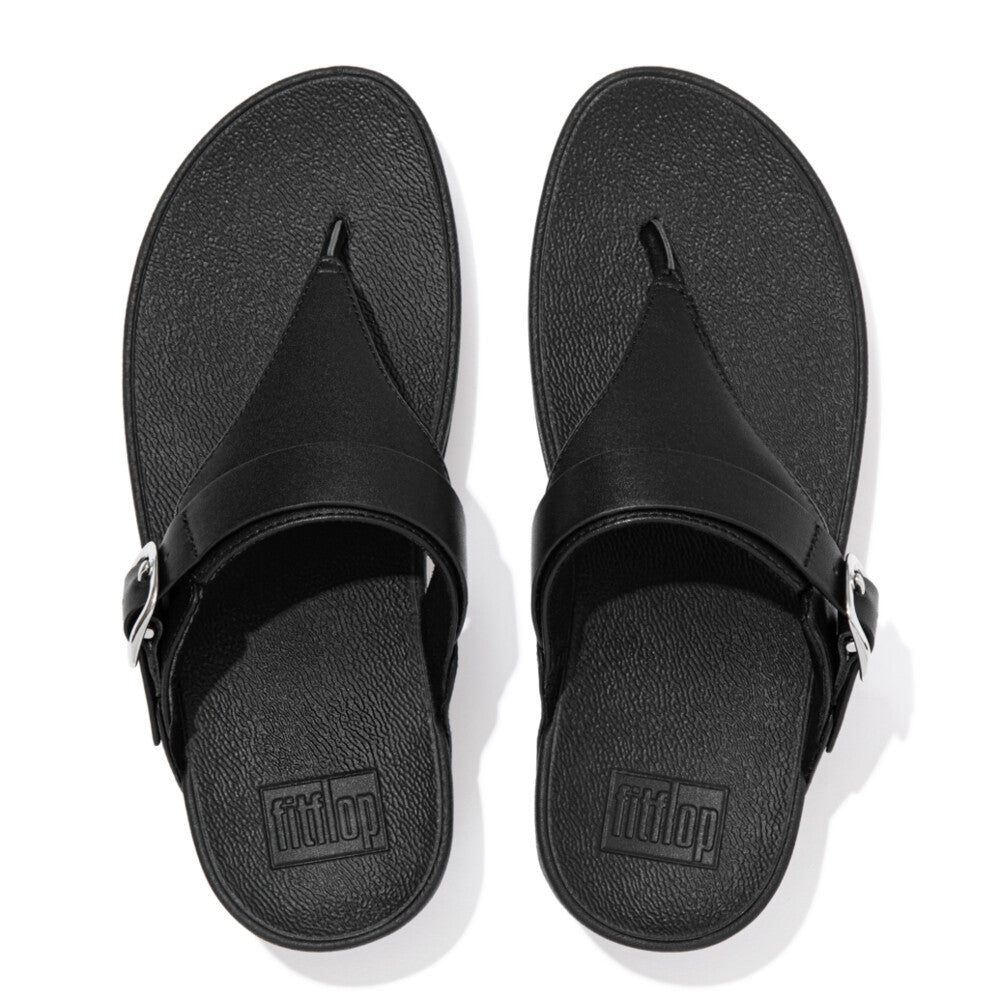 FitFlop Lulu Adjustable Leather Toe-Post Sandal - All Black Sandals