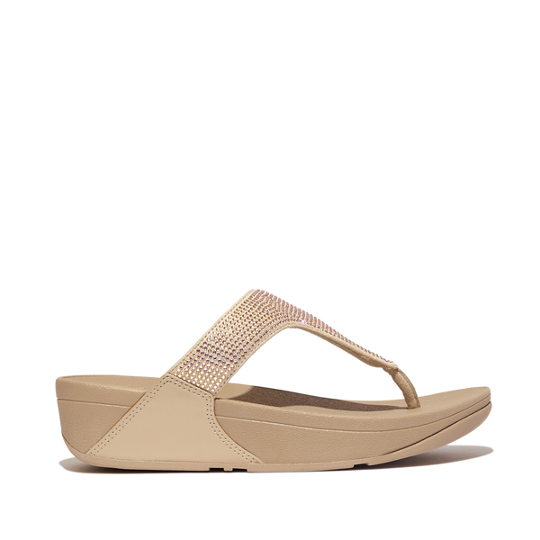 FitFlop Lulu Crystal Embellished Toe-Post  - Latte Beige Sandals