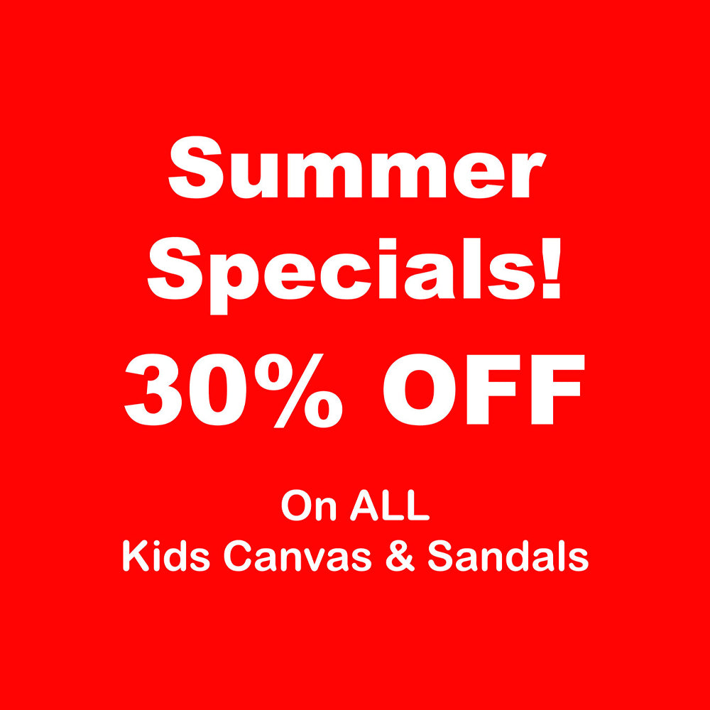 Summer specials 30% off on all kids' canvas and sandals