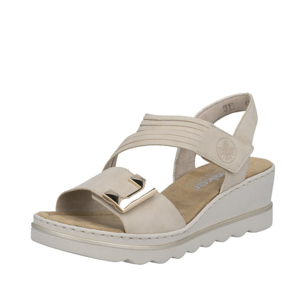 Beige sandal with a platform sole on a white background