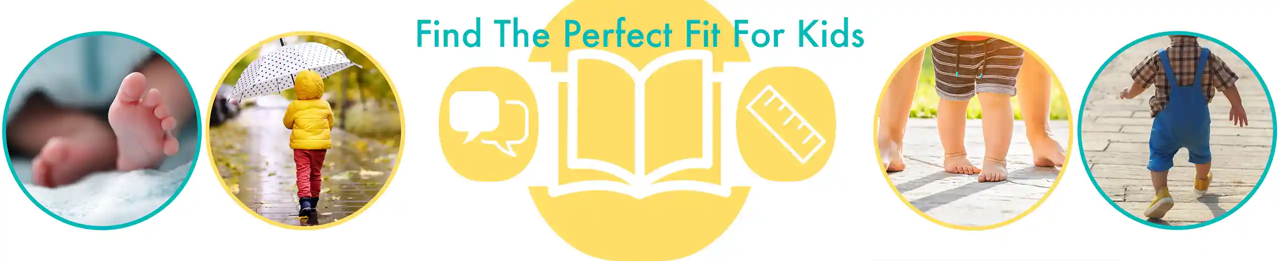 Promotional banner for children's products with images of children and text 'Find The Perfect Fit For Kids'.