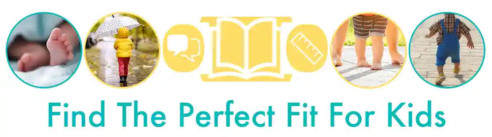 Promotional banner for children's products with images of a baby, child, and books, accompanied by text 'Find The Perfect Fit For Kids'.