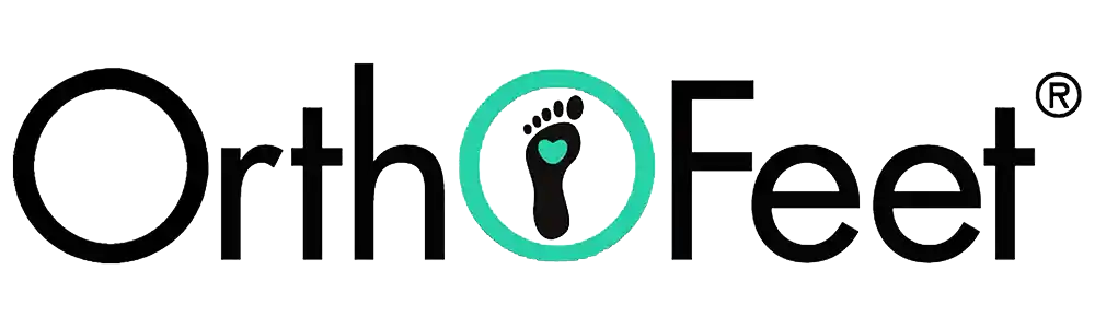 Logo of OrthoFeet with a stylized foot icon on a white background